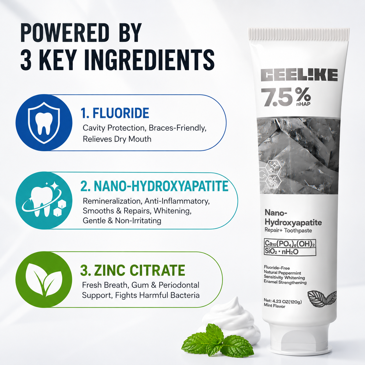 Nano-Hydroxyapatite Toothpaste | Fluoride + Zinc Lactate