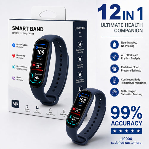 ⚡ Final 1 Hours Launch Offer 🏆 2026  M9 Non-Invasive Smart Band 📈12 health reports - No-Prick