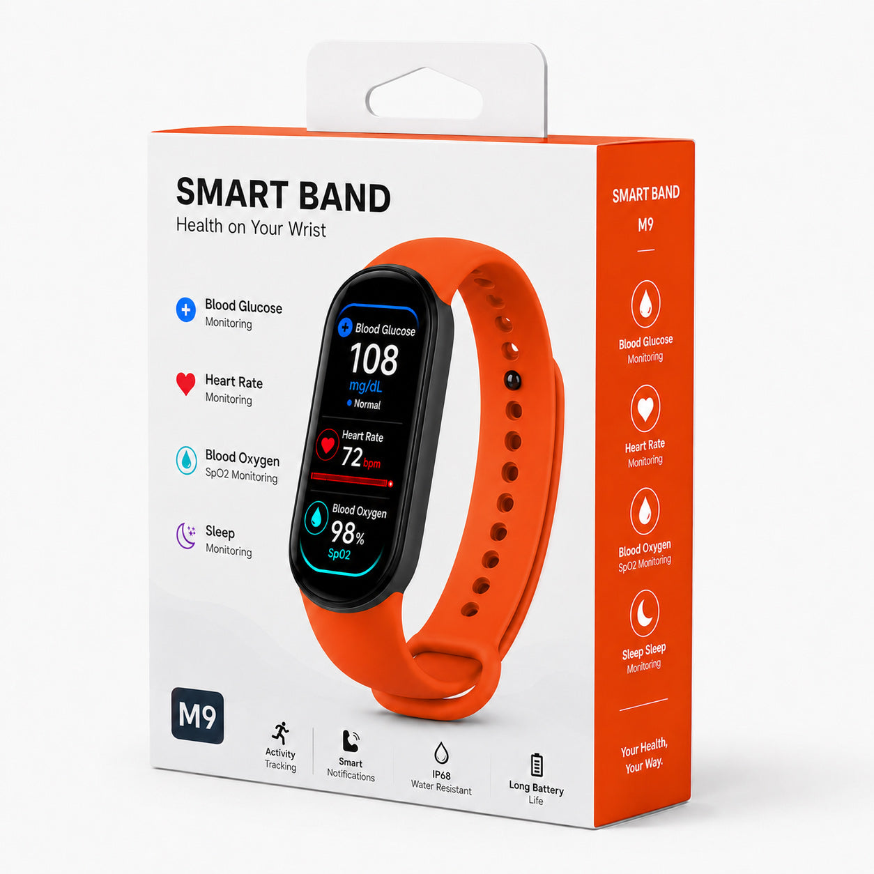 ⚡ Final 1 Hours Launch Offer 🏆 2026  M9 Non-Invasive Smart Band 📈12 health reports - No-Prick
