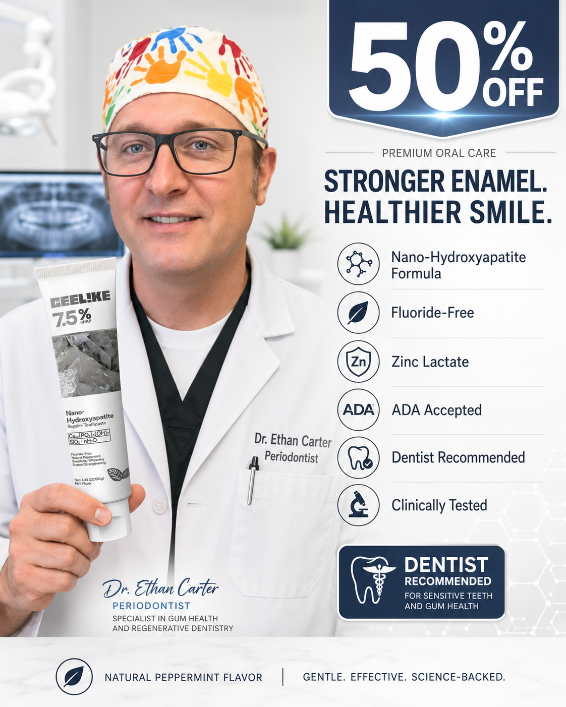 Dental professional presenting the toothpaste