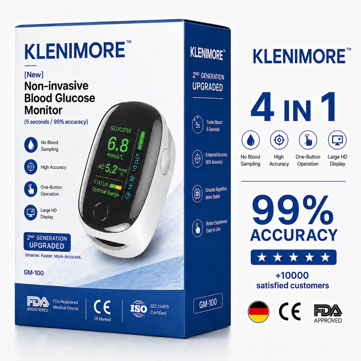 2026 KLENIMORE™ GM-100 Non-Invasive Monitor – 5 Seconds / 99% Accuracy
