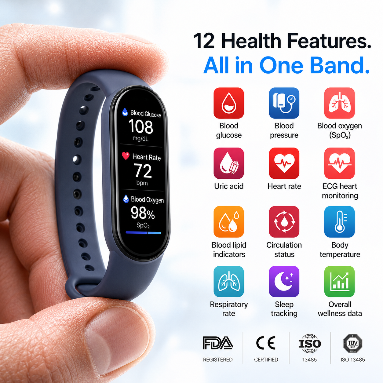 ⚡ Final 1 Hours Launch Offer 🏆 2026  M9 Non-Invasive Smart Band 📈12 health reports - No-Prick