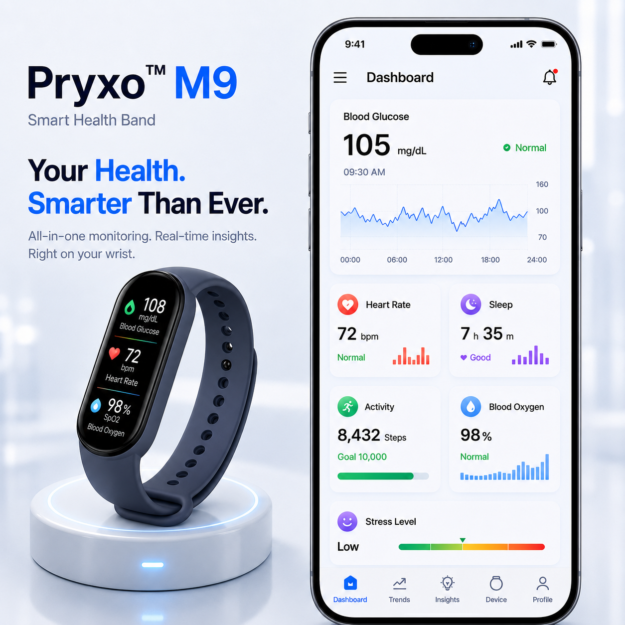 ⚡ Final 1 Hours Launch Offer 🏆 2026  M9 Non-Invasive Smart Band 📈12 health reports - No-Prick